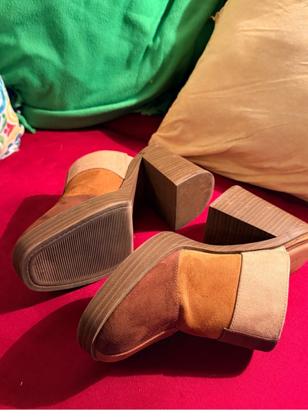 Universal Thread Patchwork Suede Mule Heels in Brown and Tan - Picture 10 of 14